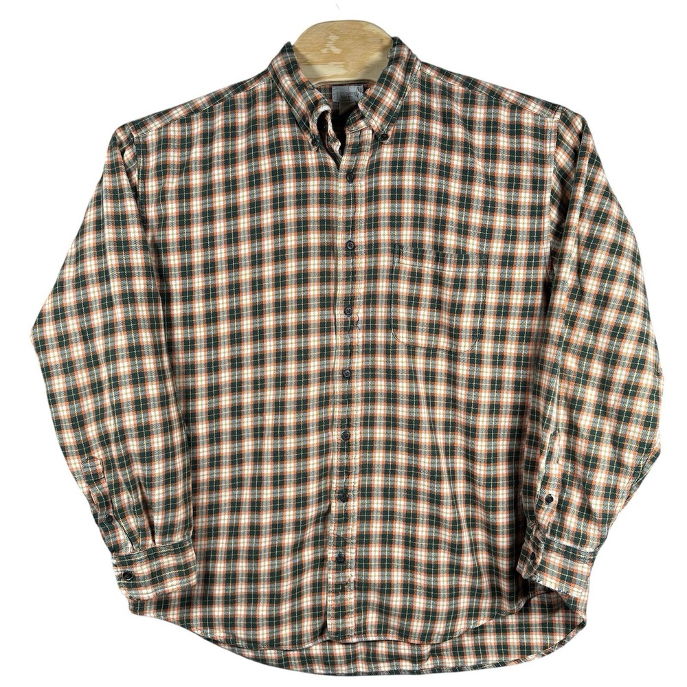 VTG J Crew Flannel Shirt Mens XLT‎ Orange Plaid Oarsman Warm Outdoor Long Sleeve
